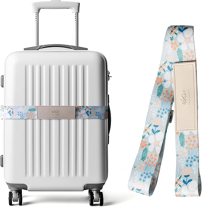 Luggage Straps for Suitcases,Adjustable Luggage Elastic Belt, Travel Essentials for Airport,Station, Vibrant Designs, (Aquatic Orchid)
