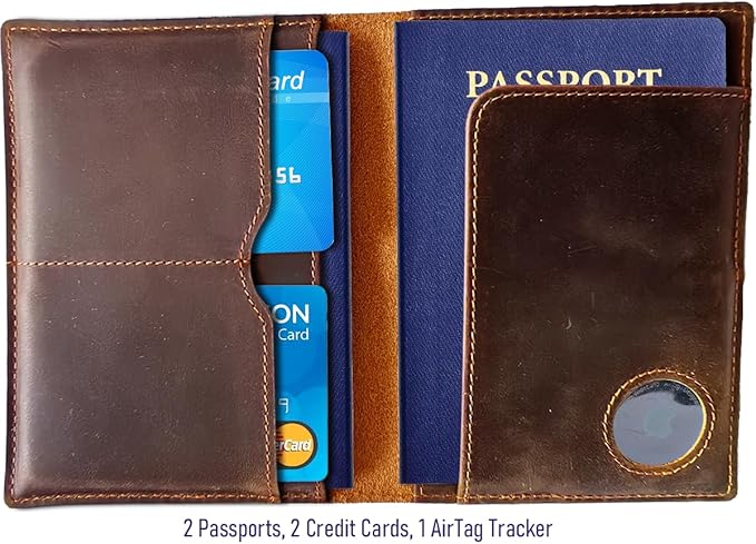 STAR VISTA Albatross Leather Travel Passport Holder, Minimalist Design, Full Grain Leather Case for Men and Women - Slim Passport Wallet, Bifold, RFID Blocking, with AirTag Holder