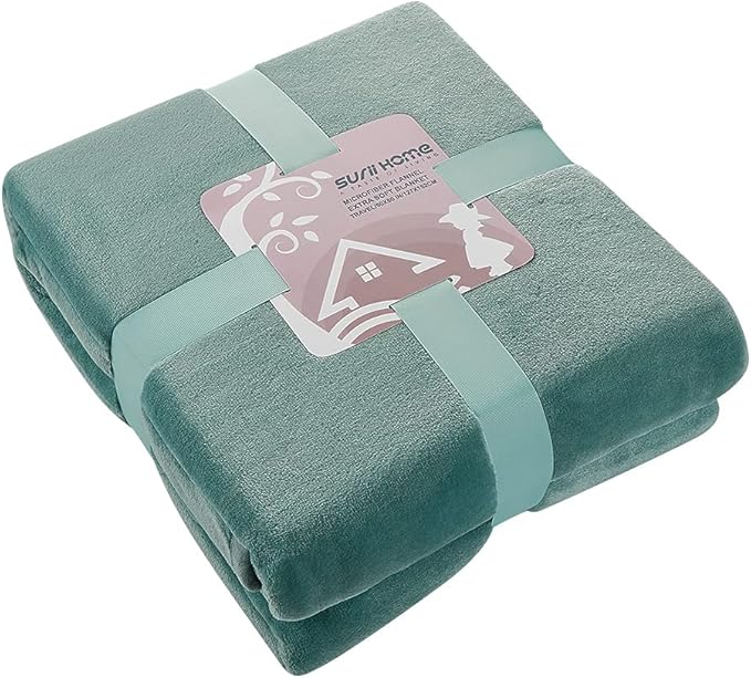 Surii Home Luxury Microfiber Flannel Blanket, Super Soft, Warm, Cozy, Fluffy, and Breathable, Perfect Throws for Bed, Couch, Sofa, for All Season Use. 350GSM Travel Size 50x60 Inches(Turquoise Blue)