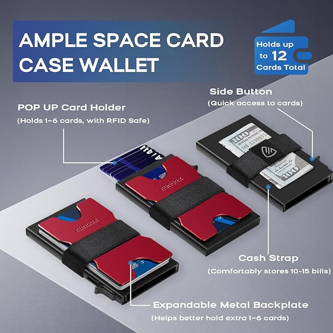 Mens Business Card Holder, Slim Card Wallet for Men and Women, Minimalist RFID Blocking Wallet with Pop-Up Function, Thin Design, Metal Cases Holds 6+6 Cards, Gifts for Men, Men's Accessories
