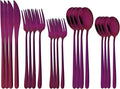 20 Pieces Silverware Set 304 Stainless Steel, Healthy & Eco-Friendly Silver Travel Mirror Polished Purple Knife Fork Spoon Salad Fork Dessert Spoon Flatware Set, Service for 4