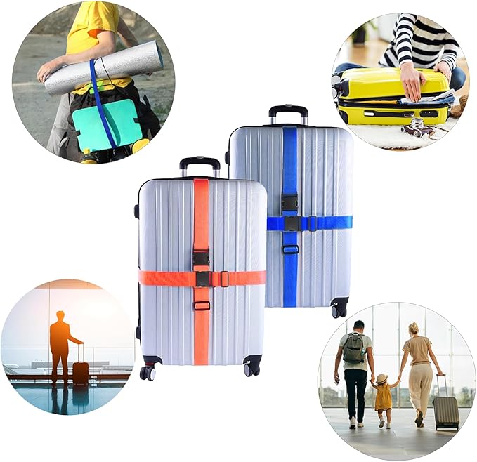 4Pcs Luggage Straps for Suitcase Travel Accessories TSA Approved, 80In Long Belts to Keep Your Suitcase Secure, Adjustable Bag Straps with Quick-Release Buckle for Travel Bag Closure, Green
