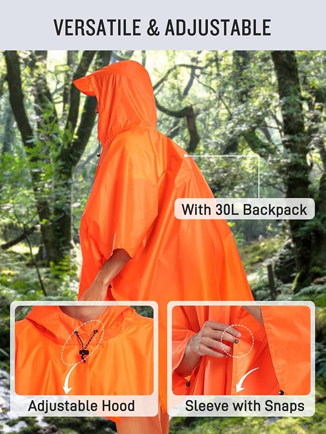 SaphiRose Hooded Rain Poncho Waterproof Raincoat Jacket for Men Women Adults
