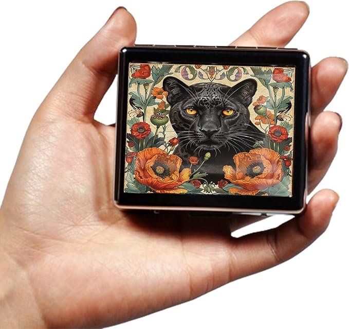 Cute and Portable Metal Pill Organizer – 8 Compartments, Elegant Chrome Finish, Ideal for Travel and Daily Use (Black Panther Art)