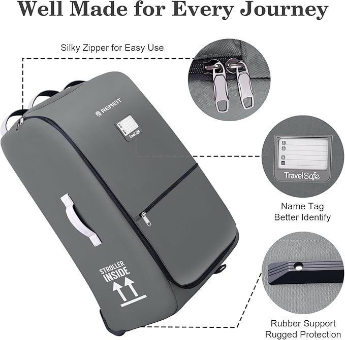 Stroller Bag for Airplane, Stroller Travel Bag Compatible with UPPAbaby Vista, Vista V2, Cruz V2, Rolling Wheel Bag with Storage Pocket, Multiple Handles, Luggage Tag for Flight Travel, Grey