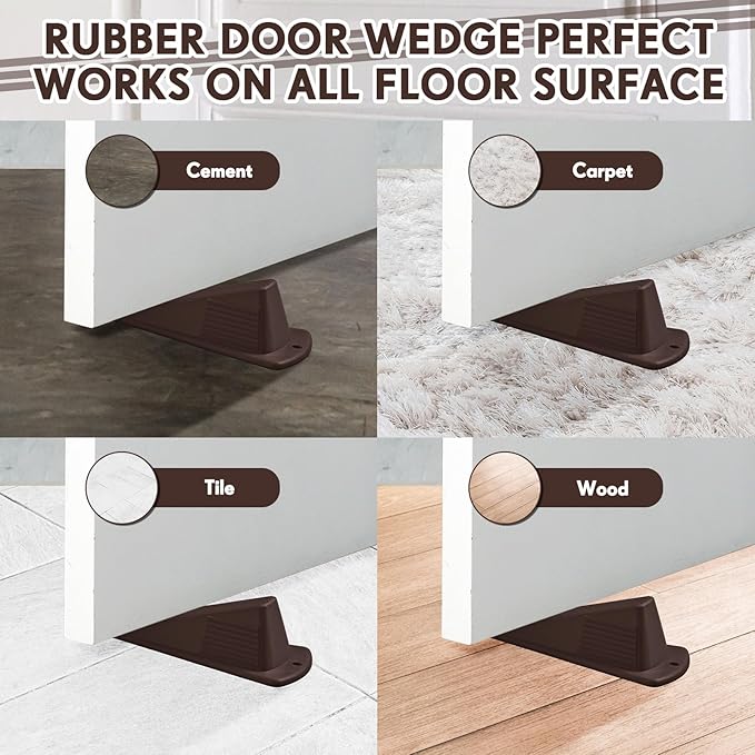 Frienda 8 Pcs Jumbo Door Stoppers Heavy Duty Door Stopper Tall up to 2inch Tall Wedge TPR Large Wedge Stackable Big Rubber Doorstop for Hotel Carpet Hardwood Concrete and Tile (Coffee)
