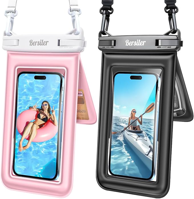 [Floatable 2 Pack Floating Waterproof Phone Pouch Case Up to 8.5", IPX8 Waterproof Phone Double Bag, Dry Bag for iPhone 16 15 14 13 Pro Max Galaxy S24+ S23, Beach Cruise Ship Essentials