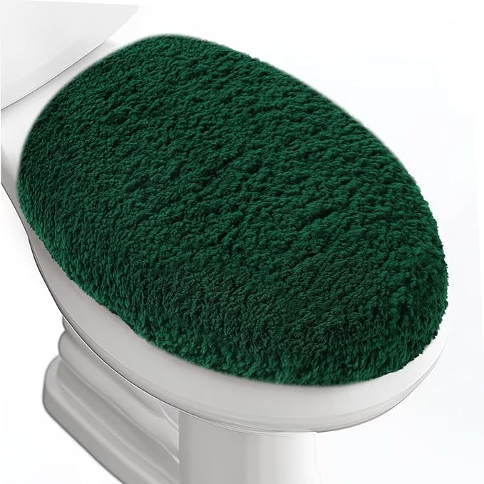 Microfiber Elongated Toilet Seat Cover 19.5"x 15" Machine Washable Solid Toilet Lid Cover Adjustable Rubber Backing Fits Most 18-19.5" L x 14-16" W Elongated Toilet Seat