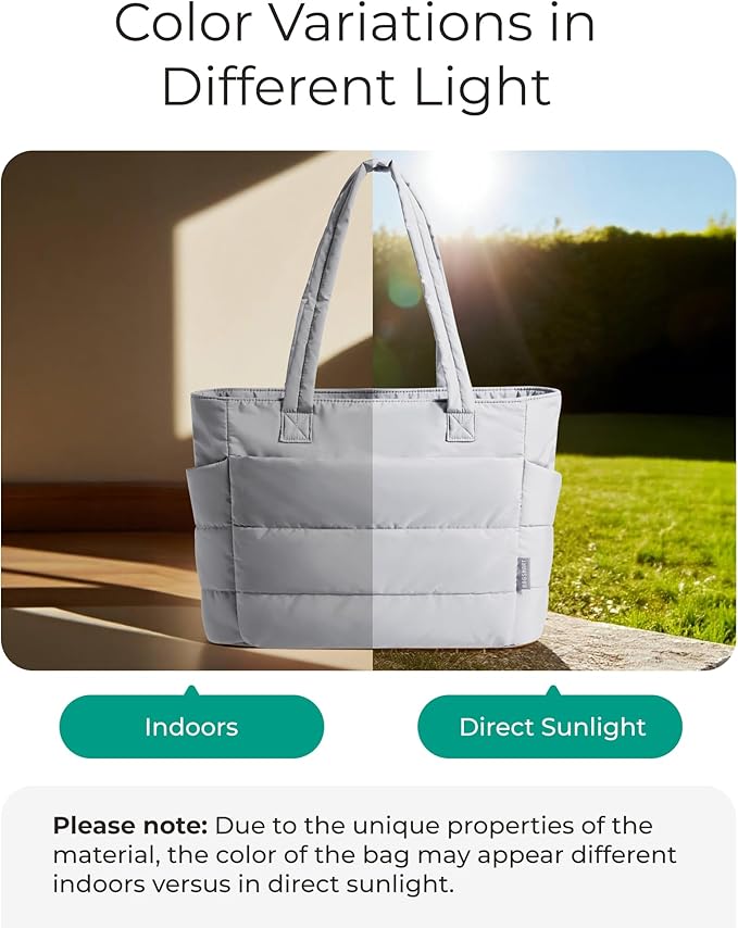 BAGSMART Tote Bag for Women, Lightweight Puffy Tote Bag with Compartments Shoulder Bag Handbag for Travel, Work, Gym,