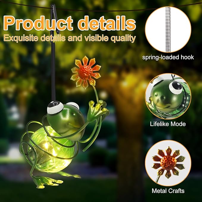 Frog Solar Outdoor Hanging Lantern Creative Small Sculpture Lights Durable Waterproof Lamp Suitable for Festivals Garden Decor Birthday Gifts for Grandma Mom Women Girl