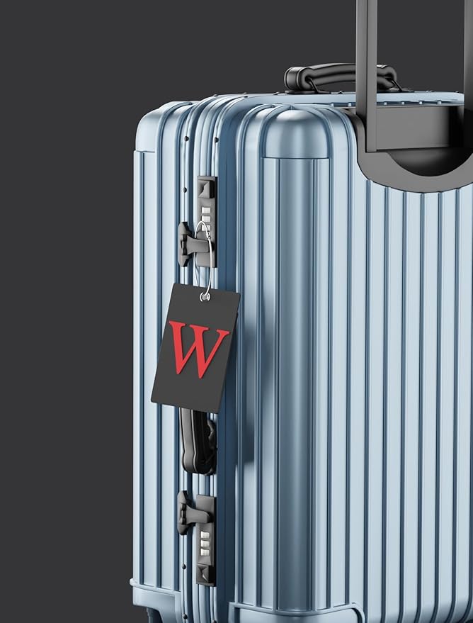 Gostwo 2 Pack Luggage Tags for Suitcases, 26 Initial Letter Travel Luggage Baggage Identification Labels ID Tag Fully Bendable Tags with Stainless Steel Loop (Black) (Letter G)