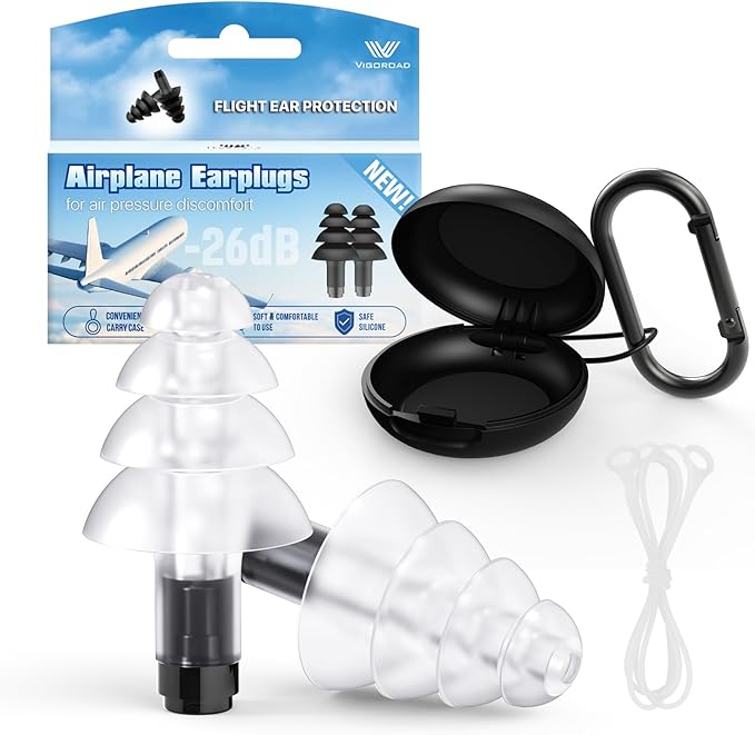 Ear Plugs for Airplane Pressure Relief, Kids 6+, Adults/Small Canal Reusable Airplane Earplugs 26dB, with Silicone Connector Cord, Travel Essentials for Flying, Ear Protection Earplugs