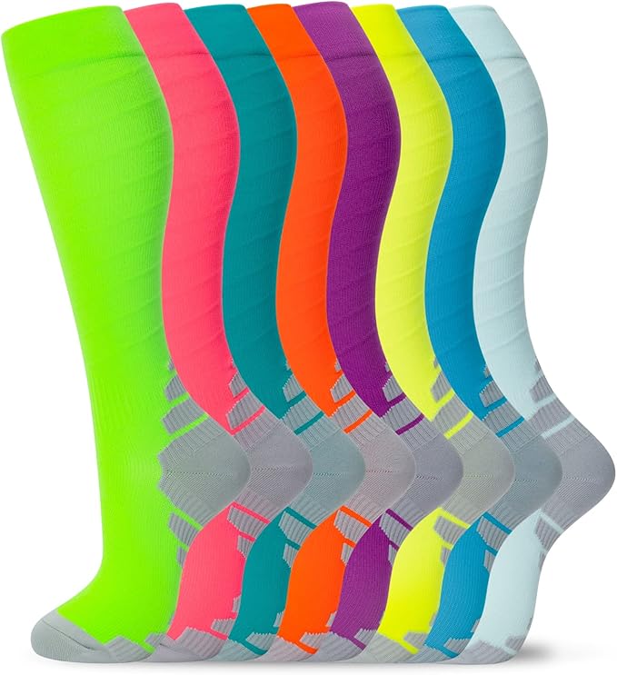 fenglaoda 8 Pairs Compression Socks for Men & Women 20-30 mmHg Knee High Nurse Pregnant Running Medical and Travel Athletic