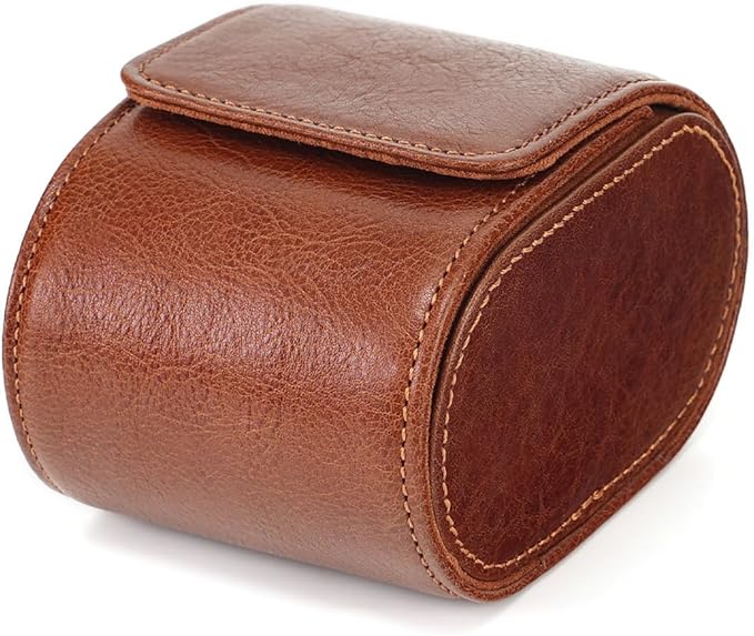 JOYIR Single Watch Roll for Travel | Genuine Leather Watch Pouch Case with Pillow | Portable Protective Sleeve for Men & Women | Ideal Gift for Watch Lovers, Father's Day