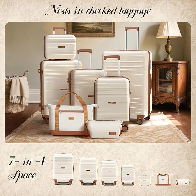Luggage Sets with spinner wheels, PC+ABS Hard Shell Travel Luggage,Lightweight Carry-on suitcases with TSA Lock,YKK Zippers (Green, 7 piece sets（14/18/20/24/28/DB/TB）)