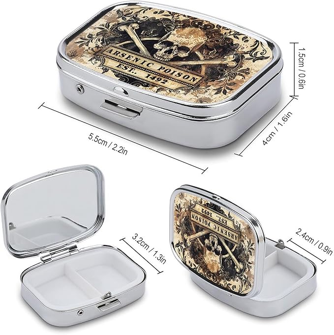 Metal 2 Compartment Pill Organizer Travel Friendly Portable Compact Pill Box Cute Pill Case to Hold Vitamins,Fish Oil,Supplements,Meds,Tablet for Purse,Pocket. (1492.)