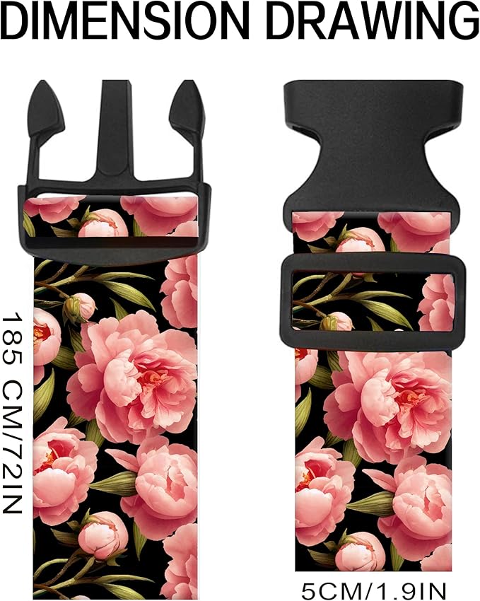 Luggage Straps for Suitcases, Adjustable Travel Belt, Durable Wide Luggage Strap, Cute Suitcase Strap Identifiers with Buckle, Bag Straps for Luggage, Luxury Red Flowers