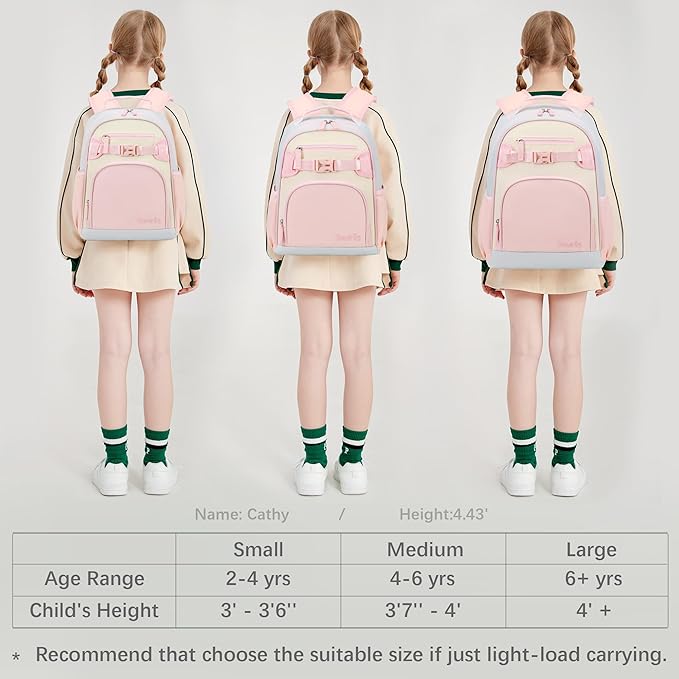 Lightweight Cute Kids Backpack for School Kindergarten Elementary Backpacks for Gilrs ages 6-8-10 (Pink Cream Celeste)