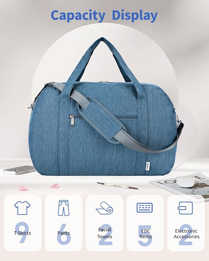 Narwey Carry on Bag 22x14x9 Airlines Approved, Carry on Duffle Bag for Airplane with Wet Pocket, Travel Duffel Bag Luggage Bag Weekender Overnight for Women Men (Navy Blue)