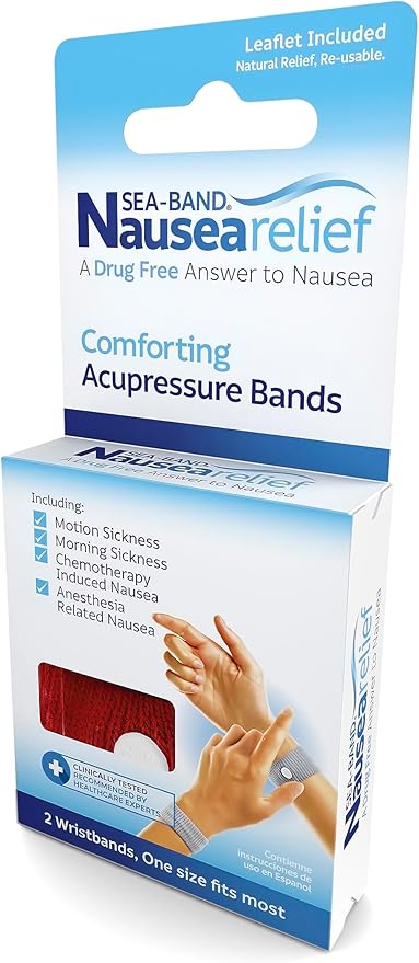 Sea-band Anti-Nausea Acupressure Wristband for Motion & Morning Sickness - 1 Pair Red