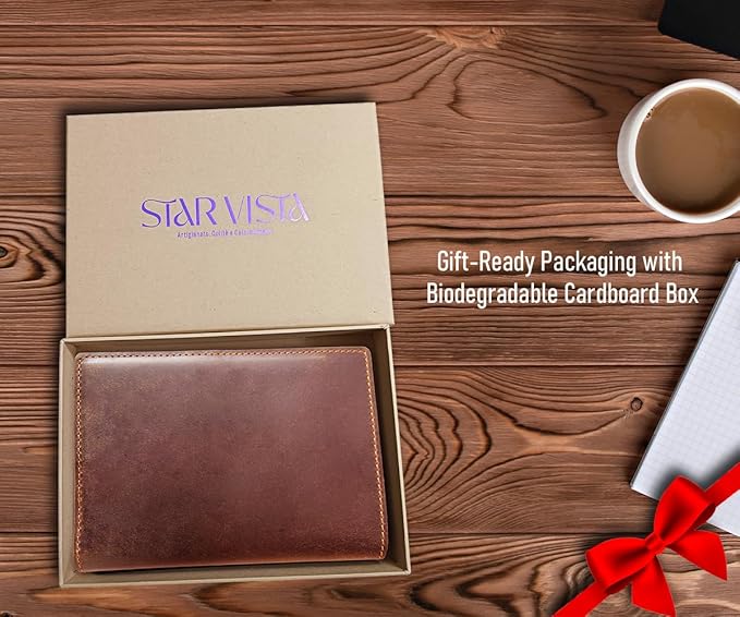 STAR VISTA Albatross Leather Travel Passport Holder, Minimalist Design, Full Grain Leather Case for Men and Women - Slim Passport Wallet, Bifold, RFID Blocking, with AirTag Holder