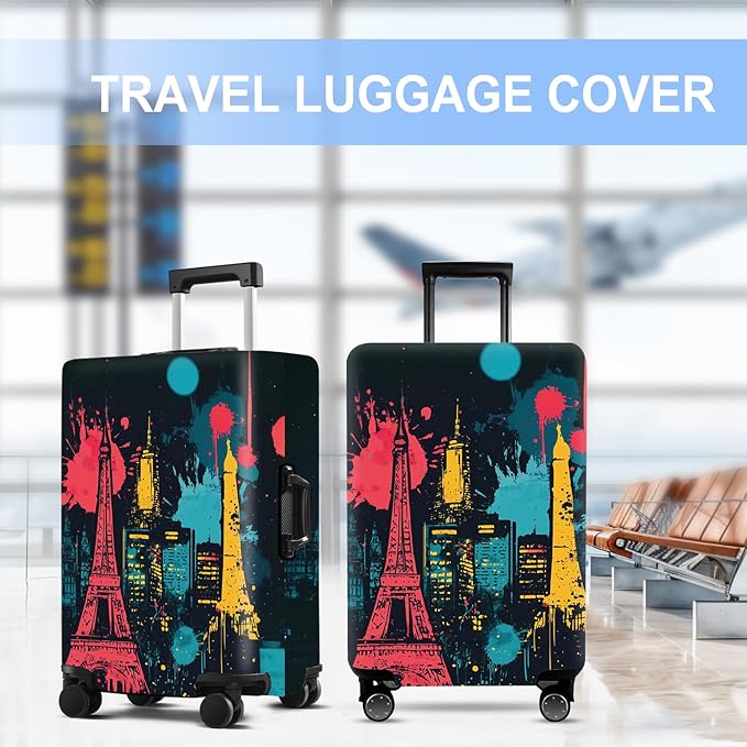 Luggage Cover Washable Suitcase Protector Anti-scratch Suitcase cover Fits 20-34 Inch Luggage (Tower-4, XL(32-34inch suitcase))