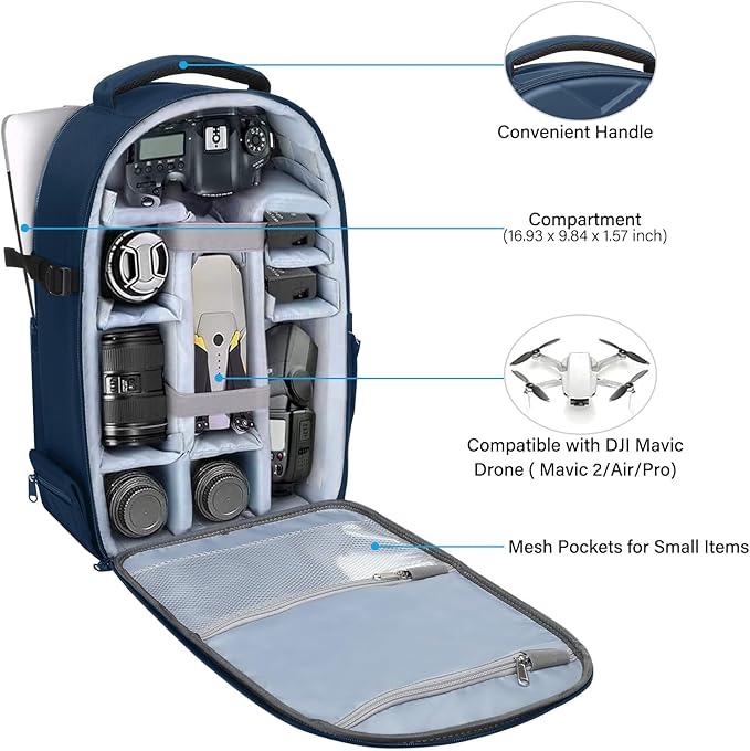 MOSISO Camera Backpack, DSLR/SLR/Mirrorless Photography Camera Bag Waterproof Artistic Geometric Hardshell Case with Tripod Holder&15-16 inch Laptop Compartment for Canon/Nikon/Sony, Steel Blue