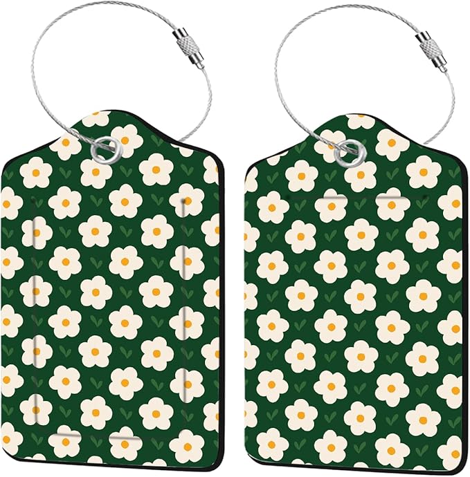2 Pack Floral Luggage Tag for Women, Green Leather Luggage Tags for Suitcases Waterproof, Name ID Labels with Privacy Cover Suitcases Bag Luggage Tags for Travel, Travel Accessory Luggage Tag