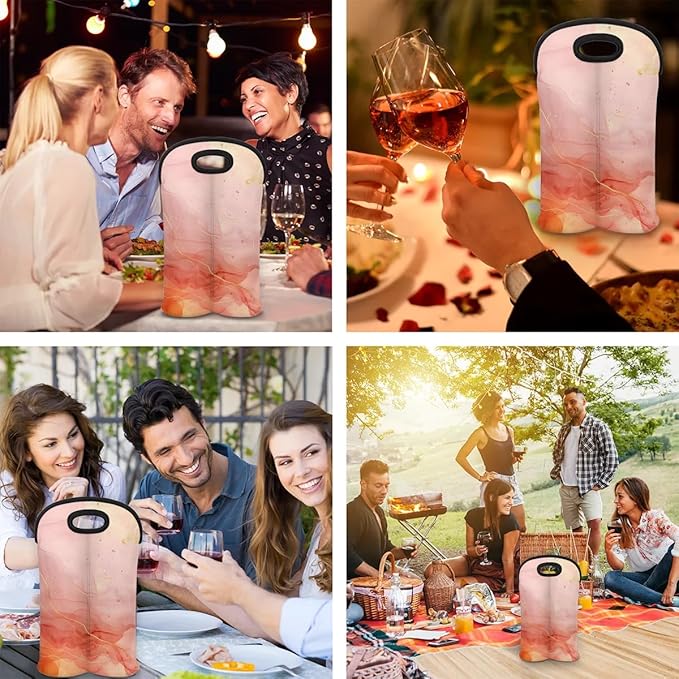 Wine Carrier Tote Personalized Bag for 2 Bottles - Neoprene Wine Bottle Holder with Carry Handle, Wine Protective Bag Insulated Bag Beer Cans Water Bottle Holder for Travel Picnic,Style17