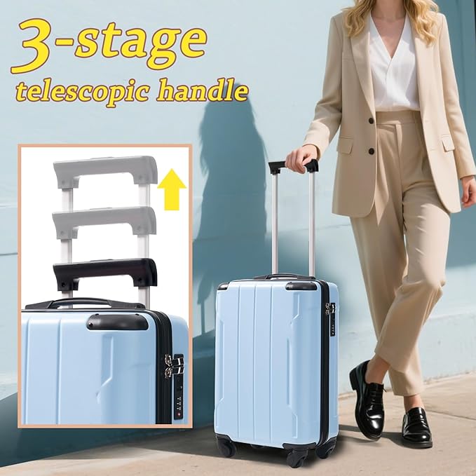 Merax Carry on Luggage Set, 20 Inch Hardshell ABS Suitcase with Spinner Wheels, Built-in TSA Lock & 2 Packing Cubes Airline Approved for Business Weekend Travel