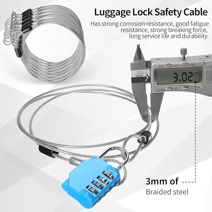 12 Pack Security Cable Luggage Lock with Loops 4ft 3mm Braided Steel Coated Bike Cable Wire Double Loop Anti Theft Safety for U Lock, Padlock and Disc Lock