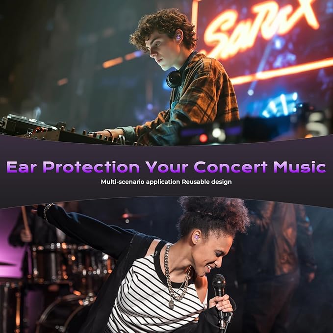 Concert Ear Plugs, 2 Pairs High Fidelity Ear Plugs Noise Reduction with Acoustic Filter – NRR of 22 and 24dB Silicone Ear Plugs for Festival, Nightclub, DJs, Musicians, Noisy Workplace(Purple)