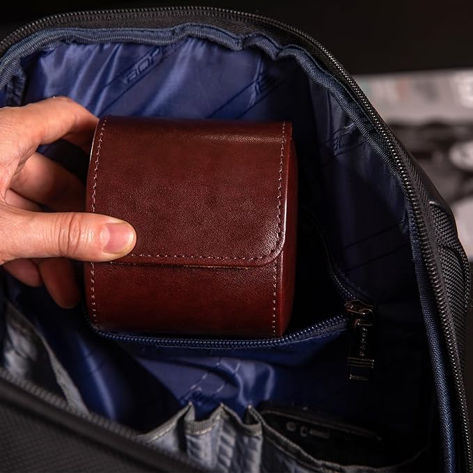 MR.OKAY Single Watch Travel Case- Classic Leather Watch Case With Perfect Texture.Portable Watch Roll Or Organizer For Storage And Display. Luxury Gifts For Men, All Handmade by Artisans.