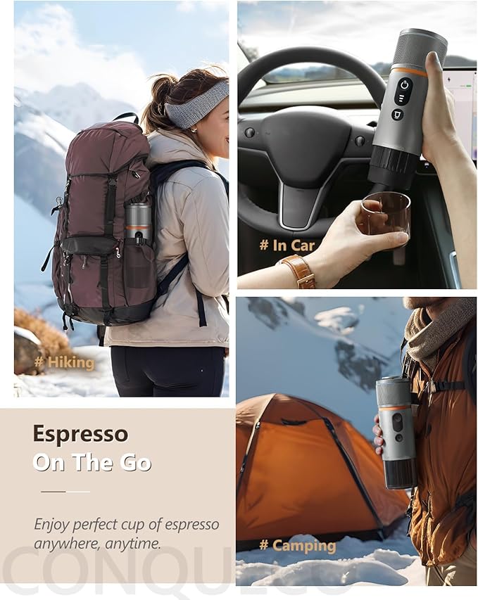 CONQUECO Portable Espresso Coffee Machine: 12V Electric Small Travel Expresso Maker - Self Heating 8 Cups Battery Powered Compatible for Nespresso Capsule - for Camping RV Hiking Office (Forest Green)