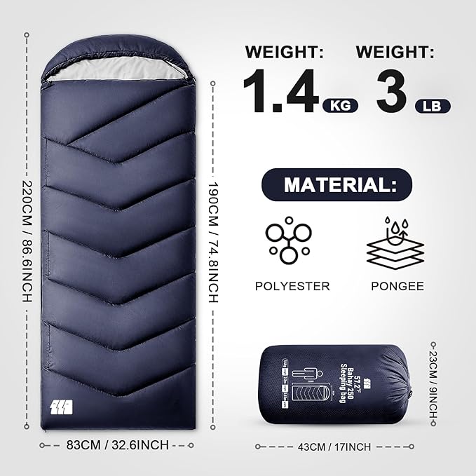 Sleeping Bags for Adults Cold Weather,Portable, Waterproof,Lightweight Camping Sleeping Bag for Tall Girls Boys with Compression Sack for Warm Camping, Hiking, Outdoor & Indoor