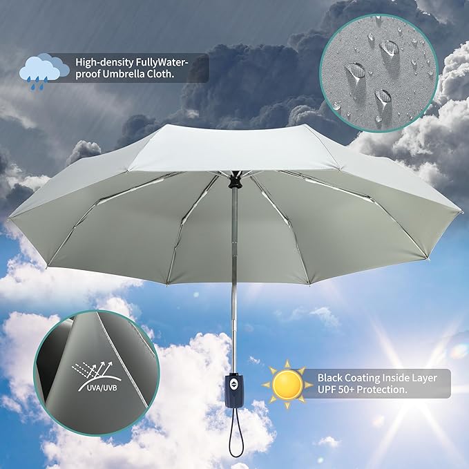 Color Glue Coating Sun Umbrella UV Protection Compact Folding Windproof Parasols Travel Auto Open Close Blocking UV 99.98%