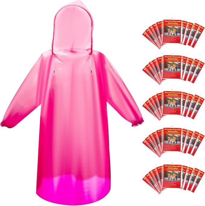 Bruvoalon 6 & 20 Pack Disposable Rain Ponchos for Adults/Youth, Waterproof PE Raincoats with Drawstring, Camping/Emergency