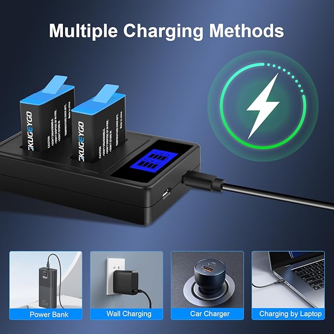Rechargeable Battery Charger Kit Compatible with Gopro Hero 8/7/6/5 Black 2-Pack Batteries and Dual Channel USB Charger Combo