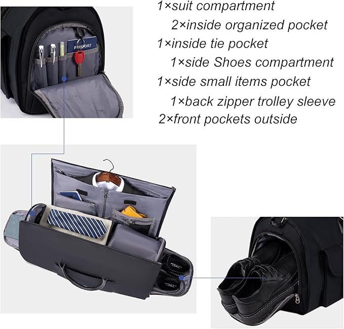 Modoker Garment Convertible Weekender Bag,Carry on Canvas Garment Duffle Bag Heavy Duty Overnight Bags for Men Women