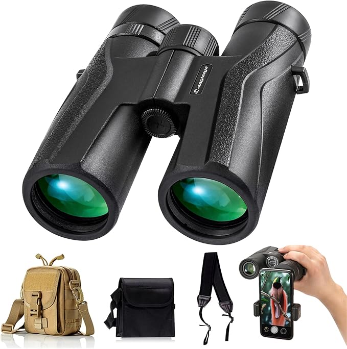 Ceagleeye10x42 Binoculars for Adults,Ipx7 Professional Waterproof and Anti-Fog with 23mm Large Eyepiece Bak4 Lens,Binoculars for Travel Bird Watching Hunting Sports Extra Bag,Strap,Phone Adapter,Black