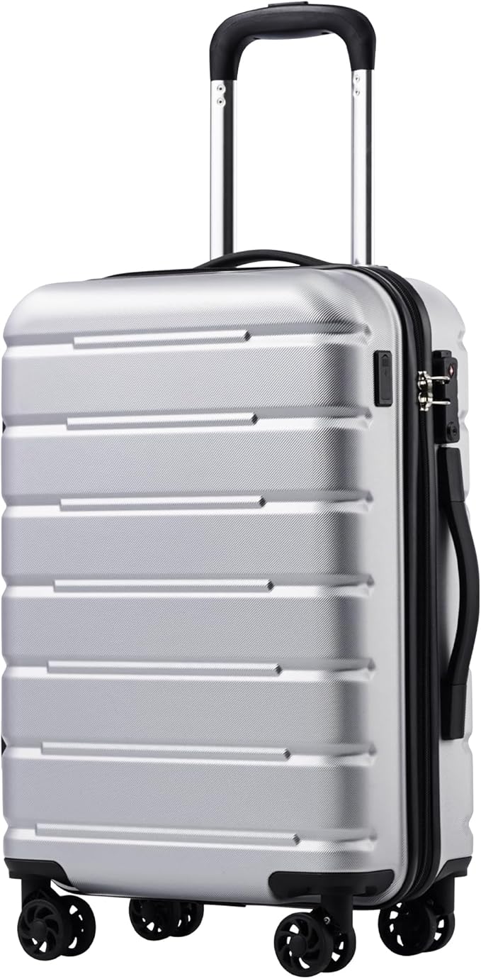 Coolife Luggage Suitcase Carry-on Spinner TSA Lock USB Port Expandable (only 28’’) Lightweight Hardside Luggage (Silver, S(20in_carry on))