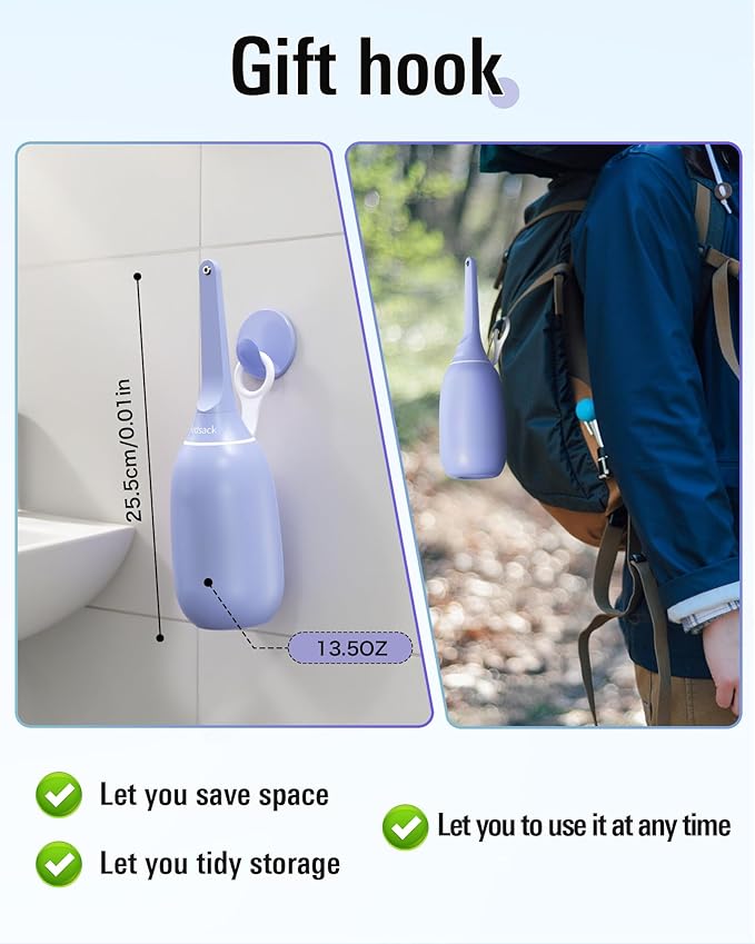 Portable Bidet for Travel & Home Use - Handheld High-Pressure Sprayer 400ml/13.5oz Large Capacity Bottle for Personal Hygiene, Collapsible Quick Fill BPA-Free for Freshness Includes Wall Hook(Purple)