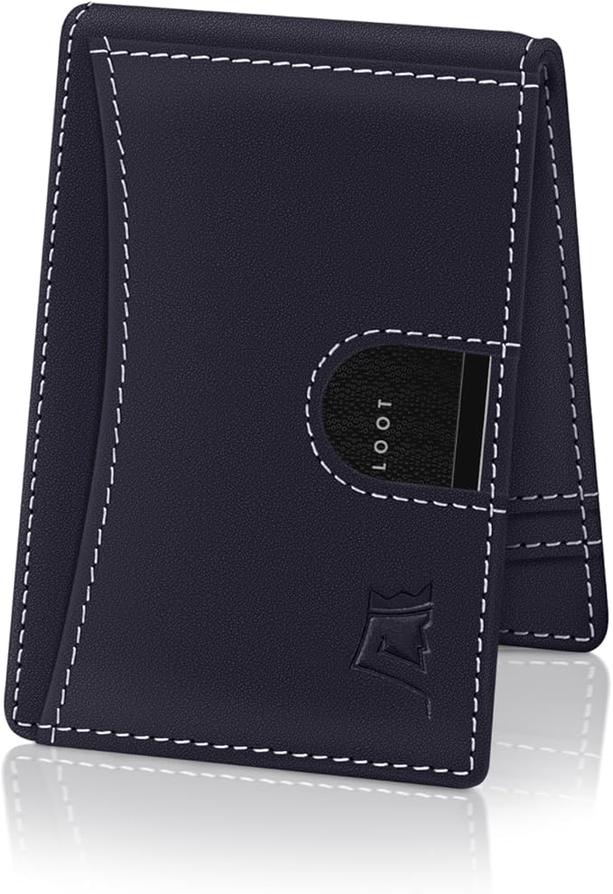 Kings Loot Custom Wallet for Men | Engraved Leather Slim Wallet with Money Clip | Personalized RFID Blocking Design | Minimalist & Stylish Wallets (Blue)