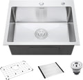 22 Inch Drop-In Kitchen Sink, SINKVINE 22" x 18" Stainless Steel Indoor and Outdoor Sink, Top Mount Deep Single Bowl Sink for Laundry, Wet Bar, RV, w/Drain Strainer, Bottom Grid, Roll-up Drying Unit
