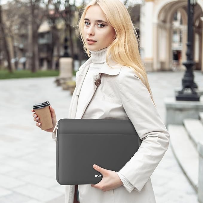RAINYEAR Laptop Sleeve Case 13.3 Inch, Protective Portable Case with Front Pocket, Briefcase Handbag Laptop Bag Compatible with MacBook Air/Pro 13-13.3 inch, MacBook Pro 14 inch, Gray