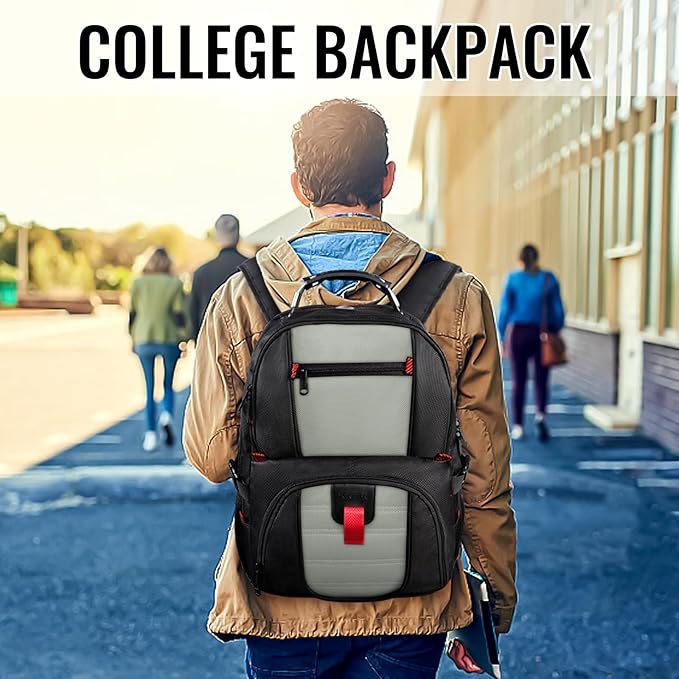 YOREPEK 18.4 Laptop Backpack, Large Backpacks with USB Charger Port, TSA Friendly Flight Approved Weekend Carry on Backpack with Luggage Strap for Men and Women, Grey