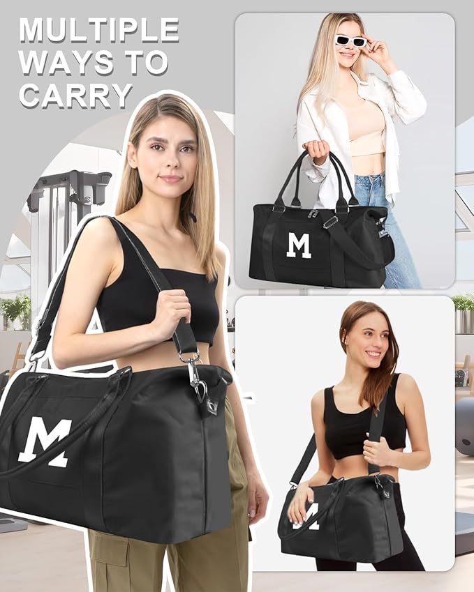 Initial Travel Duffel Bag Sports Gym Bag for Boys Teen Birthday Gifts,Black Personalized Weekender Bag Carry On Tote Bags for Men,Waterproof Overnight Luggage Bag Airplane Travel Essentials(Letter M)