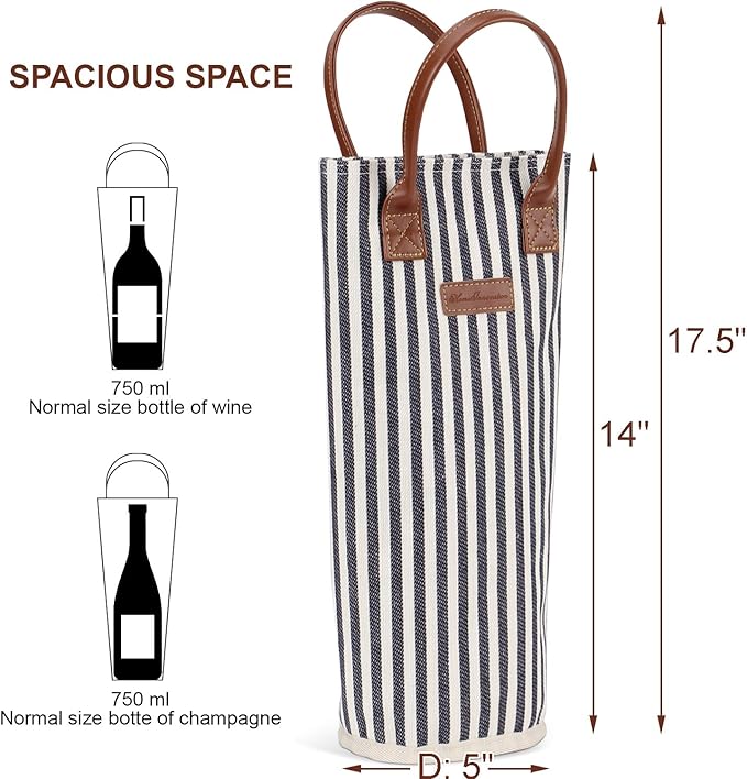 ZORMY Single Bottle Insulated Wine Tote, 1 Bottle Wine Carrier Bag Padded Wine Cooler Perfect Wine Lover's or Wedding Gift-Stripe (Srtipe)