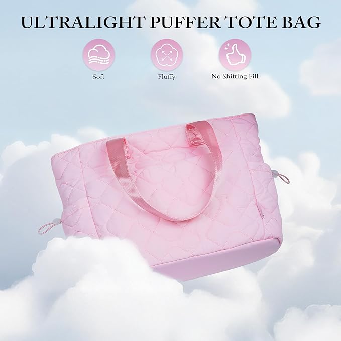 TOPEAST Tote Bag for Women, Large Puffer Tote Bag with Zipper, Lightweight Work Bags for Women, Quilted Bags for Nurse Travel