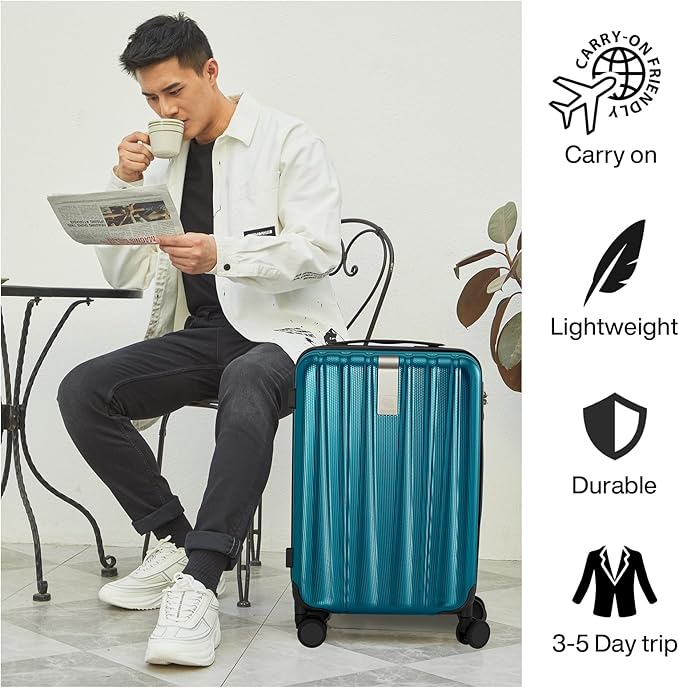 Hanke Luggage Sets 2 piece Carry On Luggage with Wheels PC Hard Shell Suitcases Lightweight Checked Travel Luggage Large Travel Suitcase Woman Men 20/29 Inch(Caribbean Blue)